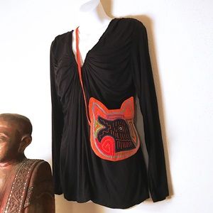 Small Mola cat head woven purse